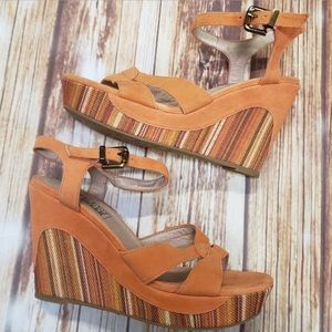Mam'Zelle Orange Hippie 70s Style Wedge Shoes 37 Boho Bohemian Platform Heel